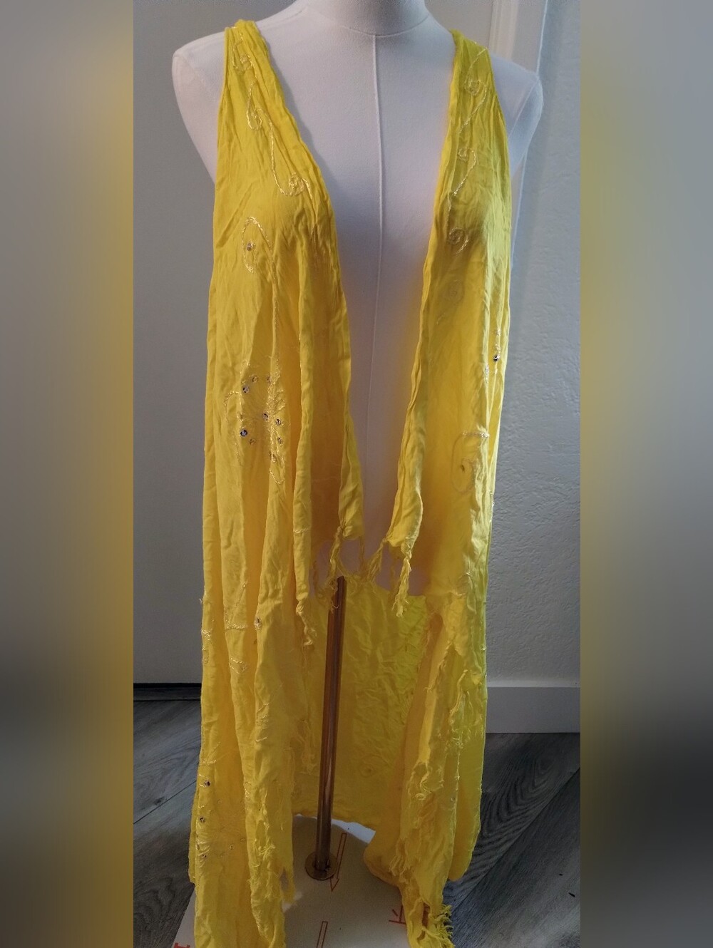 Yellow Embroidered Women's Bathing Suit Cover Up